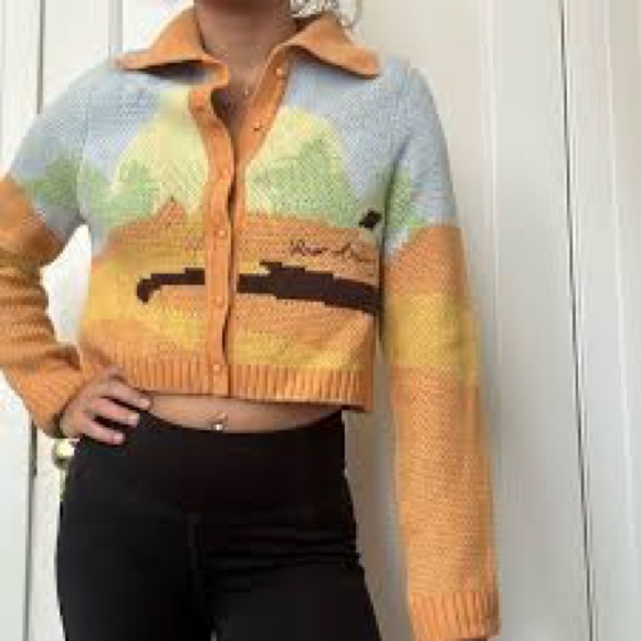 House of Sunny Sweaters - HOUSE OF SUNNY Daybreak cropped cardigan landscape knit design - Size US 8